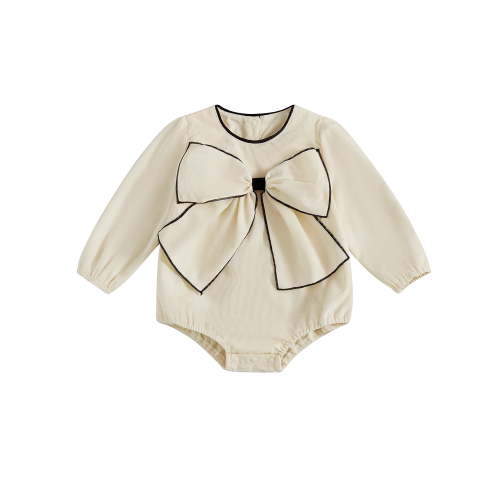 PaerPade Newborn Baby Girl Bow Romper Round Neck Long Sleeve Jumpsuit Casual Clothes for Fall Winter