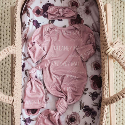 Solid Mauve Personalized Newborn Baby Knot Gown