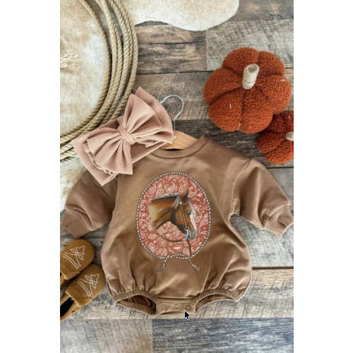 Fallen For Fall Paisley Horse| Bubble Romper (Baby)(Cognac) – theFRINGEDpineapple