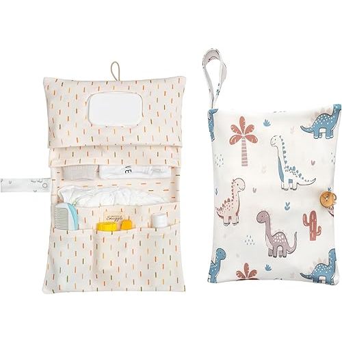 Baby Diaper Bag Organizer, Portable Baby Essentials Storage Pouch for Parents and Caregivers, Organizer Insert for Stroller and Handbag, Machine Washable (Dinasour)