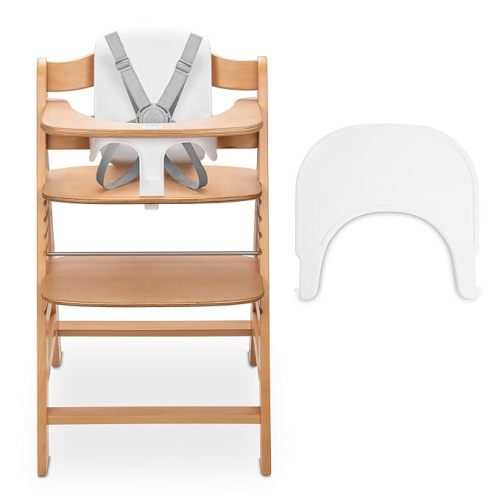 hauck Adjustable Wooden High Chair for Babies and Toddlers - Includes Baby Insert, Tray & Safety Harness - Grows with Child up to 198 lbs - Natural