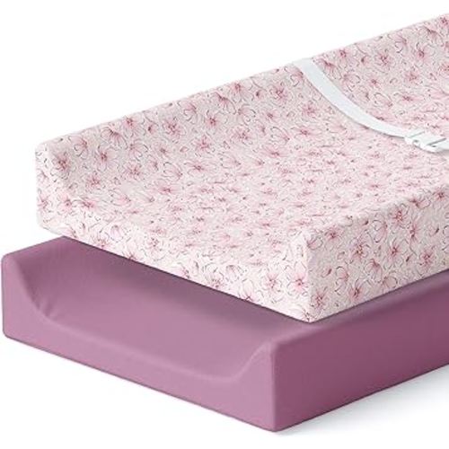 Pobibaby – 2 Pack Premium Changing Pad Covers for Girls, Ultra-Soft Breathable Cotton Diaper Changing Table Covers – Floral Nursery Changing Pad Sheets for Baby Girl (Blossom)