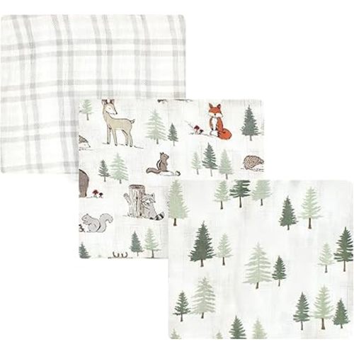 Hudson Baby Unisex Baby Cotton Muslin Swaddle Blankets, Forest Animals, 3-Pack