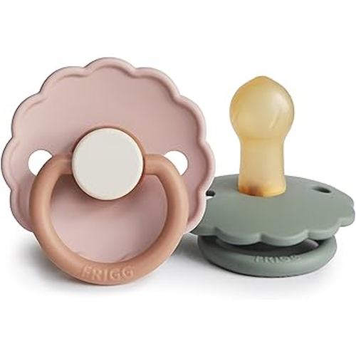 FRIGG Daisy Natural Rubber Baby Pacifier | Made in Denmark | BPA-Free (Biscuit/Lily Pad, 0-6 Months) 2-Pack