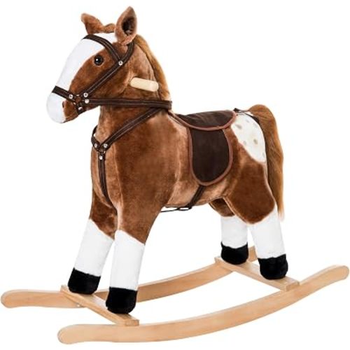 Qaba Kids Rocking Horse Plush for Boys Girls with Realistic Sounds Brown
