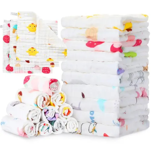 50 Pieces Baby Cotton Washcloths Muslin Burp Cloths Soft Wash Cloths for Babies Colorful Baby Rags Washable Toddler Washcloths for Unisex Newborn Infants Girls and Boys, 10 x 10 Inch