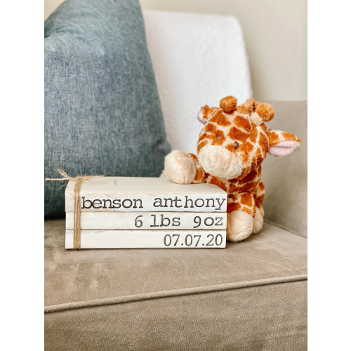 Stamped Books, Birth Announcement, Nursery Decor, Books With Names, Farmhouse Books, Decorative Books, Personalized Stamped Books,Book Stack