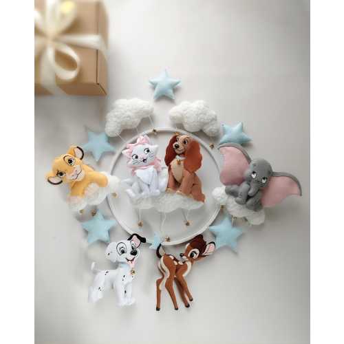 Disney Baby Mobile with Simba, Dumbo & Bambi, Blue Star Nursery Mobile, Personalized Crib Mobile, Baby Shower Gift Boy, Baby Nursery Gift