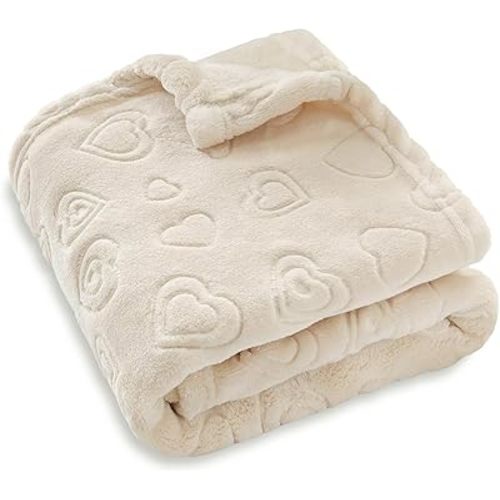 Baby Blanket with Heart Design for Girls 30x40 Inch Beige