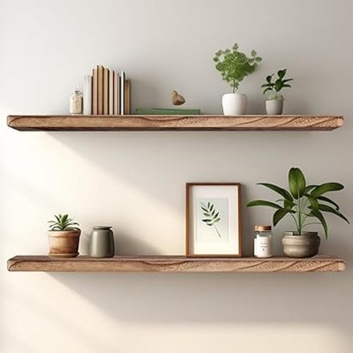 Floating Shelves 36 Inches Long, Set of 2 Rustic Wood Wall Mounted Shelves, Wall Picture Ledge Shelf with Invisible Metal Brackets for Living Room, Bedroom, Bathroom, Carbonized Black