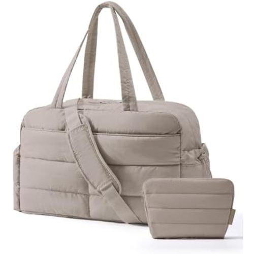 BAGSMART Gym Bag for Women with Toiletry Pouch, Lightweight Weekender Bags for Women with Wet Pocket, 31L Quilted Travel Duffle Carry On Bag, Weekender Overnight Bag for Travel,Water Resistant, Camel