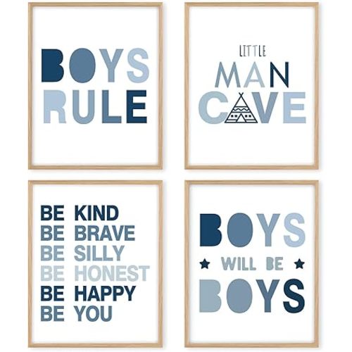 Boat Wades Boys Room Affirmation Posters - Boho Navy Blue Poster Prints for Home Boys Room Playroom Nursery Classroom Decor (8 X 10 Inch, Unframed Set of 4)