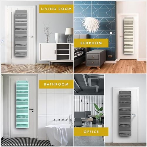 HOMELUX THEORY 2 PC Heavy Duty Over the Door Organizer 55x14x6.7, 6 Large Front & 12 Side Pockets, Hanging Storage Closet Door Organizer for Bedroom, Bathroom and Baby Nursery Storage (Ivory)