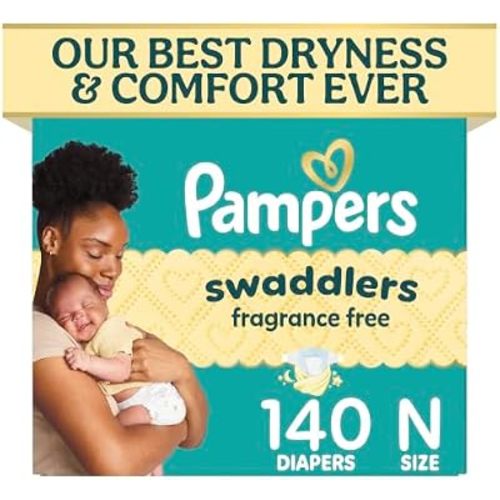 Pampers Swaddlers Diapers, Size 0 (up to 10 lbs), 140 Count, Fragrance Free, Hypoallergenic, Absorbent, Pediatrician Recommended, Skin Safe