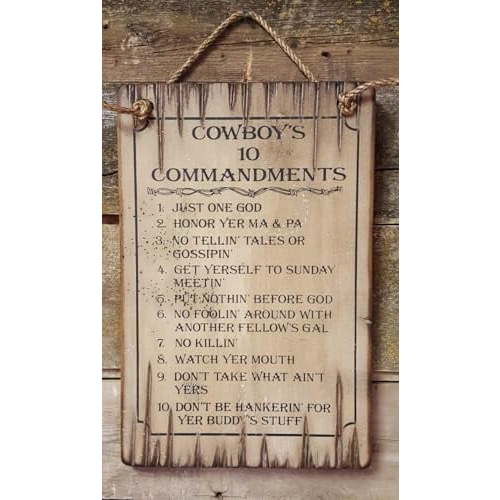 Rustic Wooden Signs Cowboys 10 Commandments Western Antiqued Plaque Wooden Sign Wall Art Decor Kitchen Cafe Pub Decor Gift 12x16 INCH