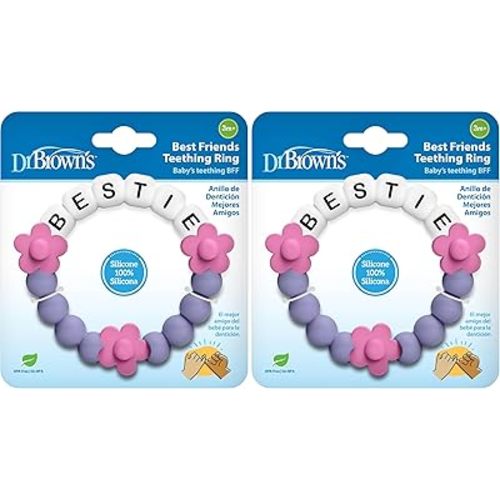 Dr. Brown's Best Friends Teething Ring, 100% Silicone Massaging Teether Toy, Pink and Purple, BPA-Free, 3m+ (Pack of 2)