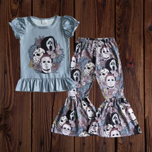Floral Horror Friends Halloween Girl Boutique Outfit, Halloween Baby Girl