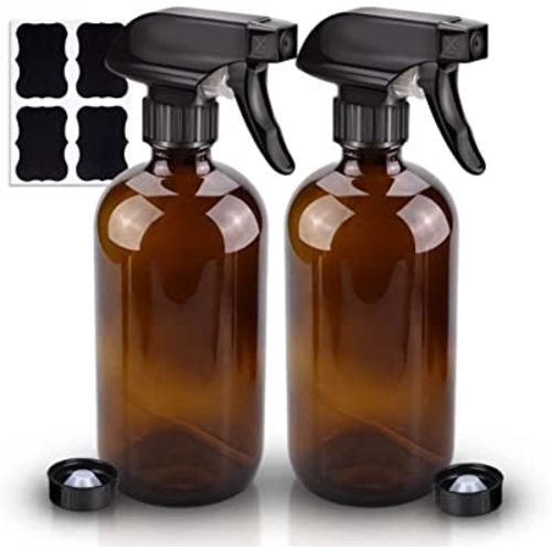 Wedama Amber Glass Spray Bottles, 2 Pack 16 oz Glass Spray Bottles for Cleaning Solutions and Essential Oils, Refillable Empty Spray Bottle with Adjustable Nozzles for Alcohol, Plant and Hair Care