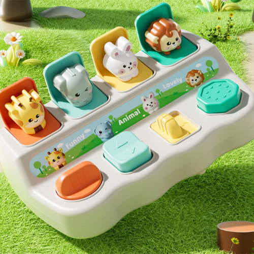 Darzheoy Cause-and-Effect Toy, Developmental Toy with Buttons & Colors, Color Sorting Animal Toys for Kids Toddlers Babies 18 Months+