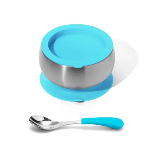 Avanchy | Stainless Steel Baby Bowl + Spoon. BLW Suction Feeding Bowl