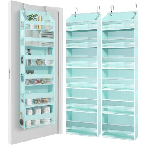 HOMELUX THEORY UPGRADED 6 Tiers Over The Door Organizer Hanging - 100D EXTRA THICK & 50lbs HUGE CAPACITY, 12 Side Mesh Pockets Over The Door Shoe Organizer, Hanging Closet Organizer (Baby Blue, 2pc)