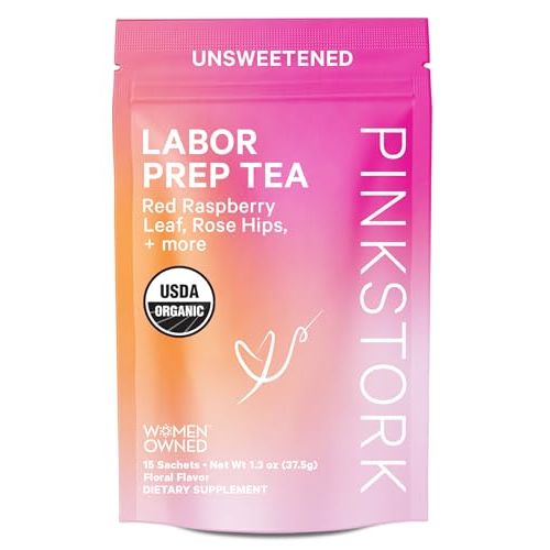 Pink Stork Organic Labor Prep Tea - Red Raspberry Leaf Tea with Chamomile and Rosehip, Pregnancy Must Haves, Postpartum Essentials, Third Trimester Pregnancy Tea - 15 Sachets