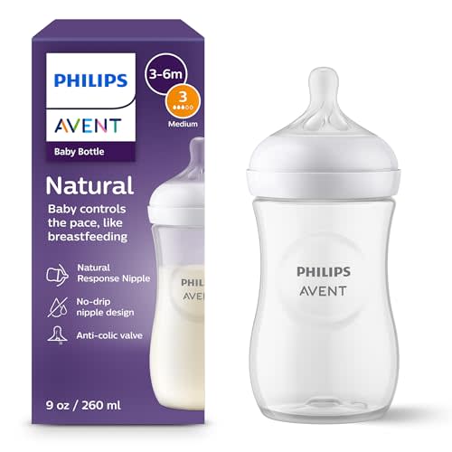 Philips Avent Natural Baby Bottle with Natural Response Nipple (Medium Flow,Flow 3), 9oz, SCY903/01
