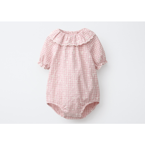 GINGHAM BODYSUIT WITH EMBROIDERED FLOWERS - Pink / White | ZARA United States