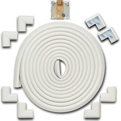Roving Cove HeftyFit Edge and Corner Protectors for Baby Proofing, Large 18ft Edge + 8 Corners, Oyster White