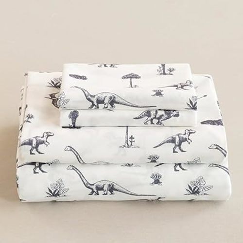 Full Sheet Set Kids Deep Pocket Full Sheets Soft Cute Bed Sheets 4 Pieces Full Bed Sheets Kids Boys Girls Dinosaur Pattern Printed Set with 1 Flat Sheet, 1 Fitted Sheet, 2 Pillowcases