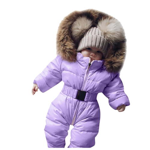 NIEWTR Baby Jumpsuit Hooded Fleece Rompers Long Sleeve Onesies Outwear Outfits Winter Warm Snowsuit Hooded Jumpsuit Down Romper Padded Outwear Coat Outwear A06-Purple