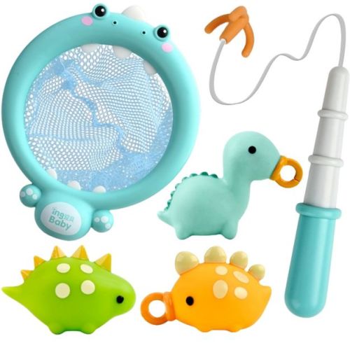 Fun Dinosaur Fishing Game for Kids, 4 Pack Magnetic Floating Bath & Pool Toy Set with Wind-Up Rods, Engaging Water Play for Toddlers 1-4