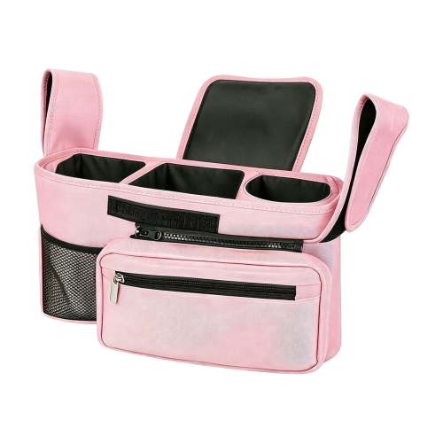 Universal Baby Stroller Organizer With Insulated Cup Holders & Non-Slip Secure Hooks Accessories, Baby Stroller Storage Accessories With Mesh Phone Bag Fits Most Strollers,Pink
