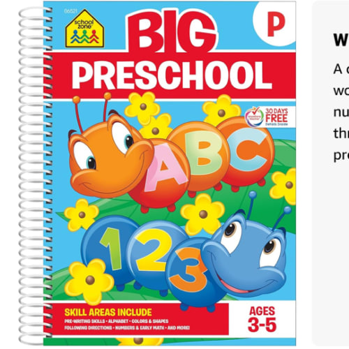 School Zone Big Preschool Workbook: 320 Spiral-Bound Pages, Pre-K, Colors, Shapes, Numbers, Early Math, Alphabet, Pre-Writing, Phonics, Following Directions, Ages 3-5
