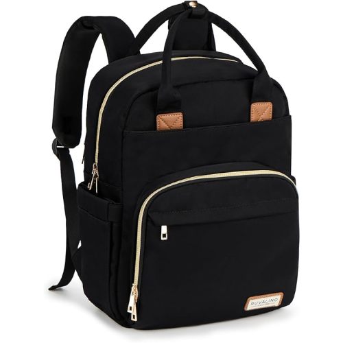 RUVALINO Diaper Bag Backpack, Multifunction Travel Pack Maternity Baby Changing Bags, Large Capacity, Waterproof, Deep Black, Polyester