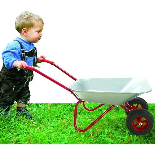 3T GROUP Kids Gardening Tool Wheelbarrow Set,Children Toddler Metal Wheelbarrow for Kids Wheel Barrow,Wheel Barrel All Season Dig Sand/Dirt,Shovel Snow,Leaves(Silver)