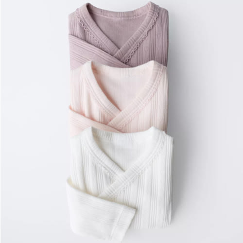 0-6 MONTHS/ THREE-PACK OF LONG SLEEVE BODYSUITS WITH KIMONO COLLAR - Pink | ZARA United States