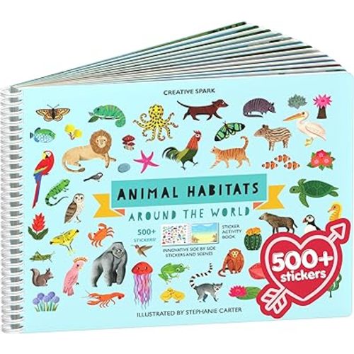 Cupkin Animal Sticker Book Activity for Kids with 500+ Habitat Stickers, Toddler Airplane Travel Essentials, 12 Scenes + 12 Coloring Book Pages, Animal Lover Gift, Childrens Crafts for Ages 2–8