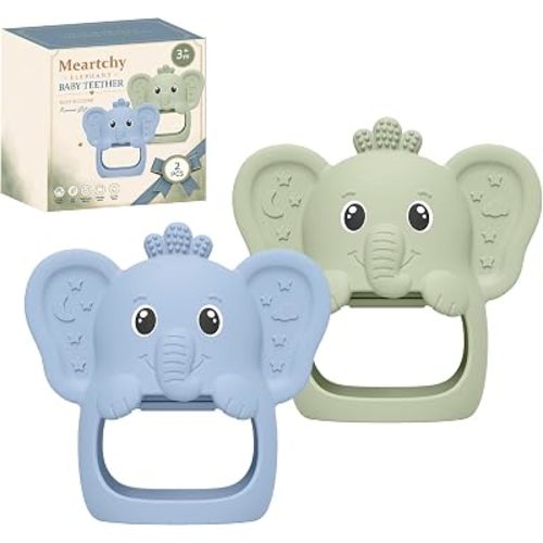 Meartchy 2 Pack Baby Teething Toys, Silicone Elephant Teether for 3 Months+