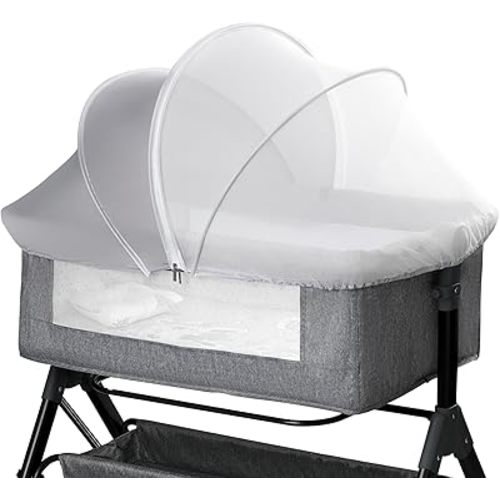 Bassinet Cover for Cats - Half-Blackout Mosquito Net for Baby Crib & Bedside Sleeper, Breathable Crib net with 2-Way Zipper, Sun-Blocking Baby Mosquito Net Cover (Gray-Small)