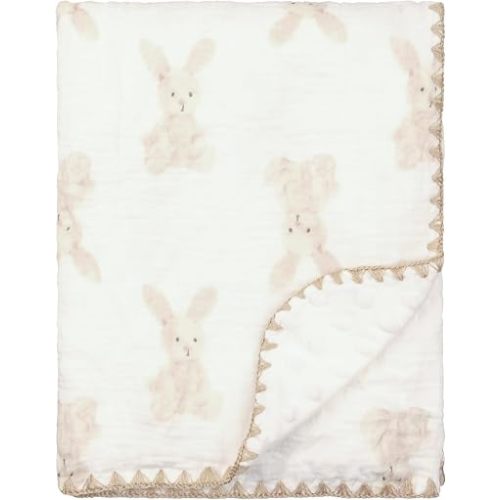 Baby Blanket 40x40 Inches,Muslin Cotton and Minky Dotted Double Layer Soft Receiving Blanket for Newborn Toddler,Bunny