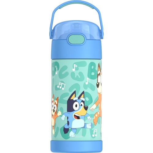 THERMOS FUNTAINER Water Bottle with Straw - 12 Ounce - Kids Stainless Steel Vacuum Insulated Water Bottle with Lid, Bluey