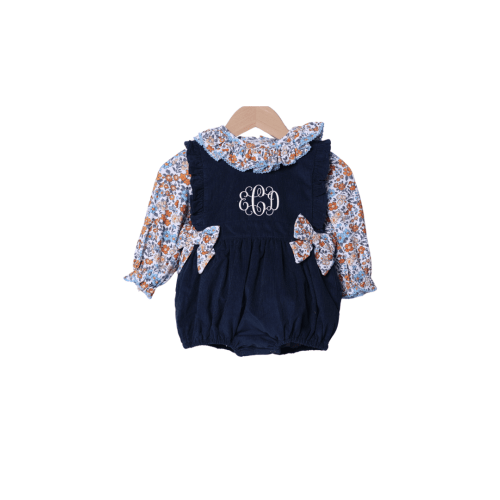 Navy Corduroy Fall Floral and Blue 2 pc Bubble