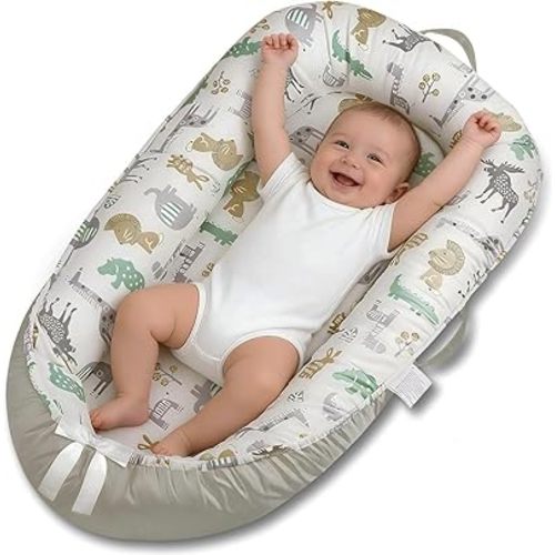 Baby Nests, Baby Lounger for Newborn, Portable 100% Breathable Cotton Infant Lounger Nest for Home and Travel, Newborn Babies Essentials Gifts 0-12 Months (Animal)
