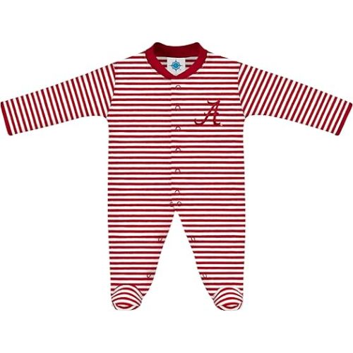 Creative Knitwear College Baby Striped Footed Romper - Team Logo, Multiple Colors, for Boys & Girls (0-9 Months)