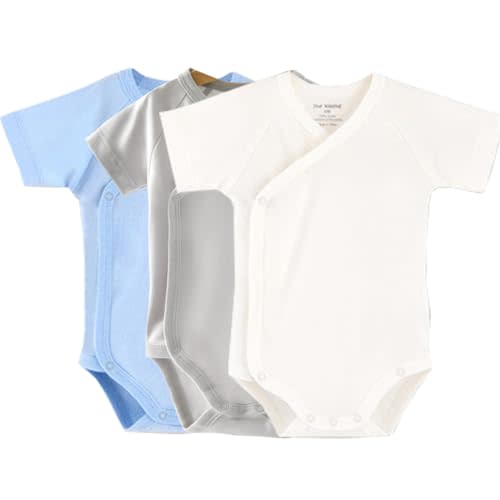 Baby Boys Girls Short Sleeves Kimono Clothes Cotton Baby Side-Snap Bodysuit Pack of Baby Layette Set