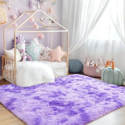 LOVEVOOK Rug for Bedroom 3x5 Feet - Ultra Soft Purple Area Rug - Non-Slip Shaggy Carpet for Living Room, Cozy Fluffy Floor Rug for Home Decor