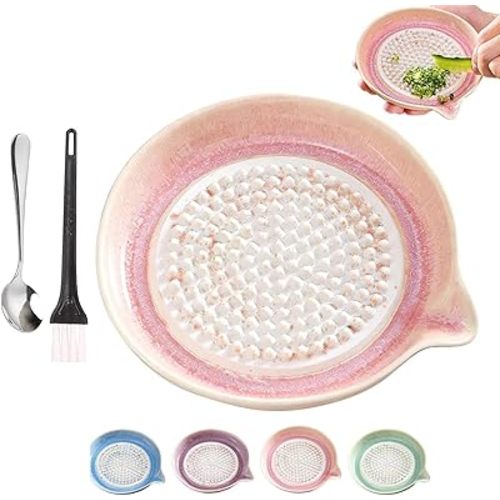 Gradient Ceramic Grater Plate, Exquisitely Handcrafted Ginger Grater Plate, Handheld Kitchen Grinding Dish With Spout, Ginger Grater for Cheese, Chocolate, Fruits & Vegetables (01)