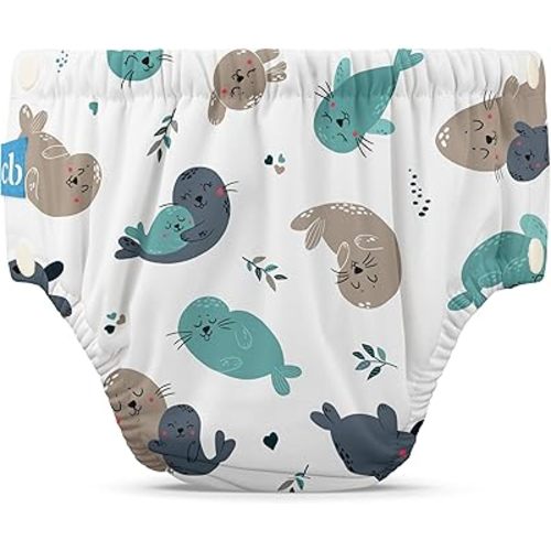 Charlie Banana Reusable Swim Diaper, Washable, with Easy On and Off Snaps for Baby Girls Boys, Soft and Snug Waterproof Fit to Prevent Leaks - Seally, Size S (12-20 lbs)