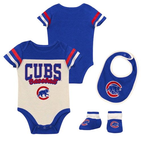Newborn Chicago Cubs Outerstuff Royal Up One Three-Piece Bodysuit, Bib & Booties Set